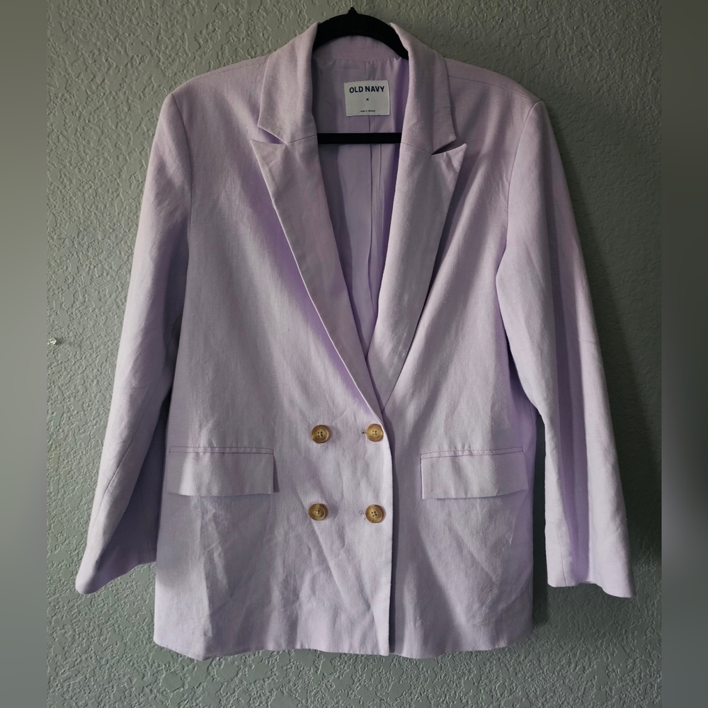 Old Navy Linen Blend Lavender Aura Double Breasted Blazer Jacket Collar M